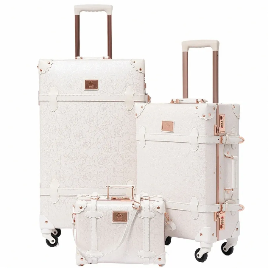 Vintage Luggage Set Lightweight Retro Suitcases with Train Case