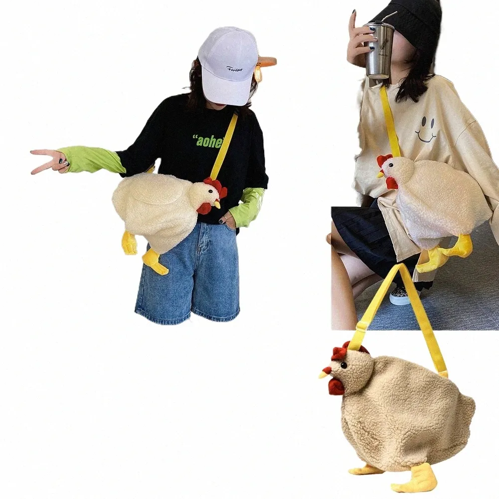 DHgate Cute Chicken Plush Shoulder Bag for Kids Soft Menger School Purse with Top Handle Bags Luggage Accessories