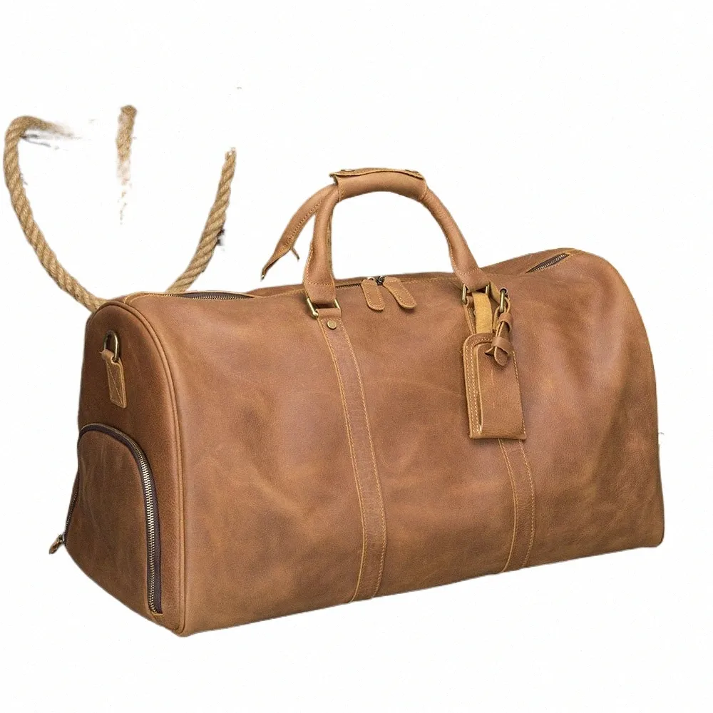 Genuine Leather Mens Travel Bag: Large Duffle with Laptop
