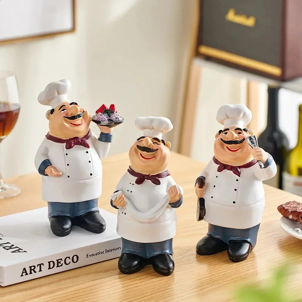 Chef Kitchen Decorations Smiling Chef Figurines With Cartoon Apron ...