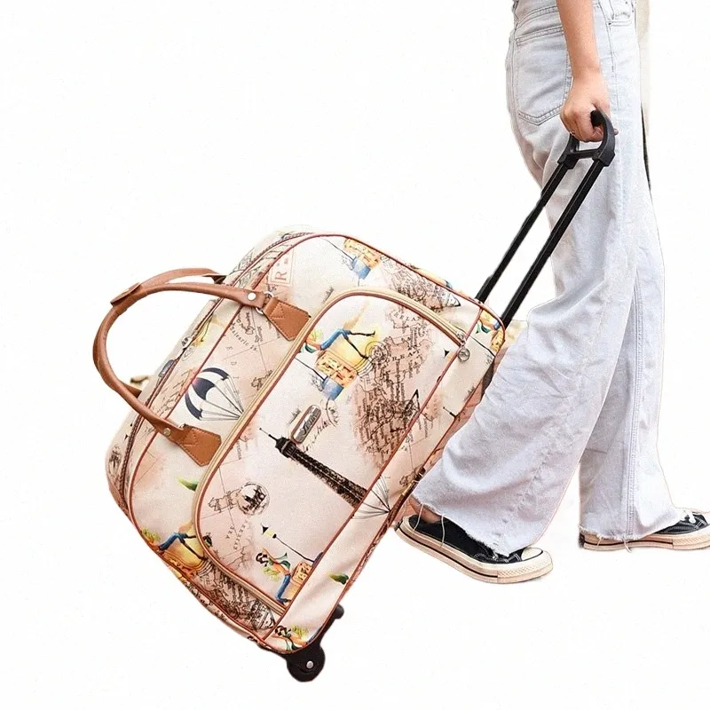 Large Capacity Women's Rolling Suitcase Waterproof Oxford Trolley Bag  with Wheels, Durable Travel Luggage, Lightweight Expandable