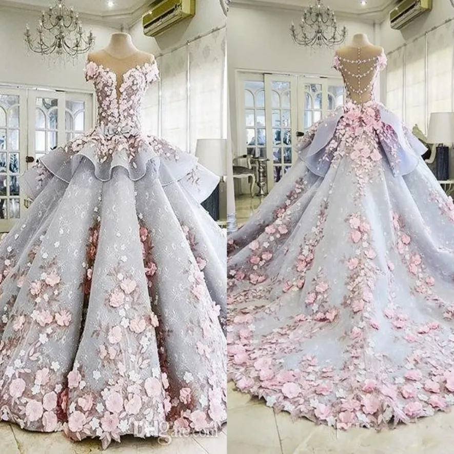 Sky Blue 3D Butterfly Quinceañera Sweet 16 Prom Ball Gown main image 1