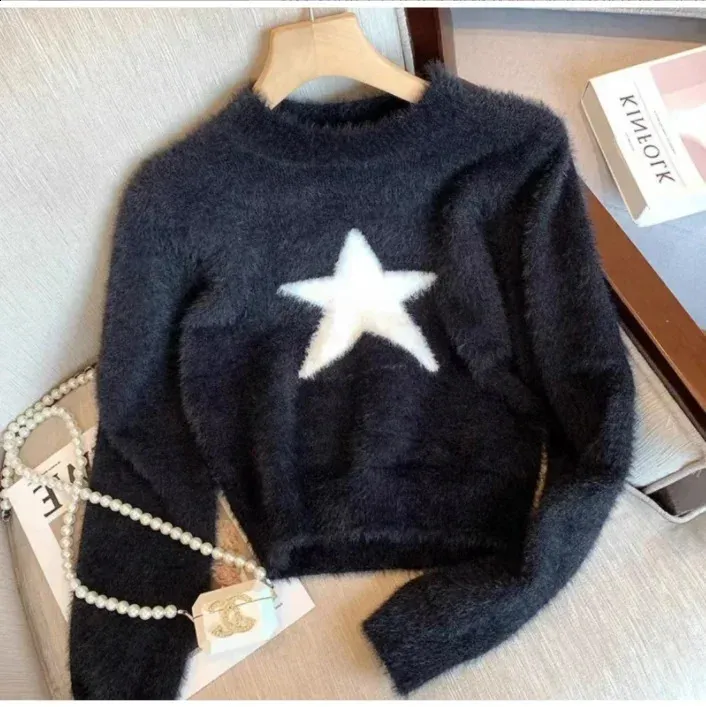 Star Cropped Sweater: Vintage Knitted Jumper For Women, Korean
