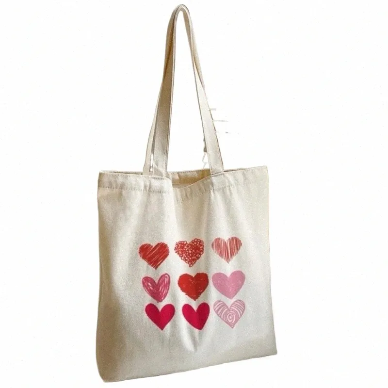 DHgate.com:Red Heart Canvas Tote Bag with Printed Pattern