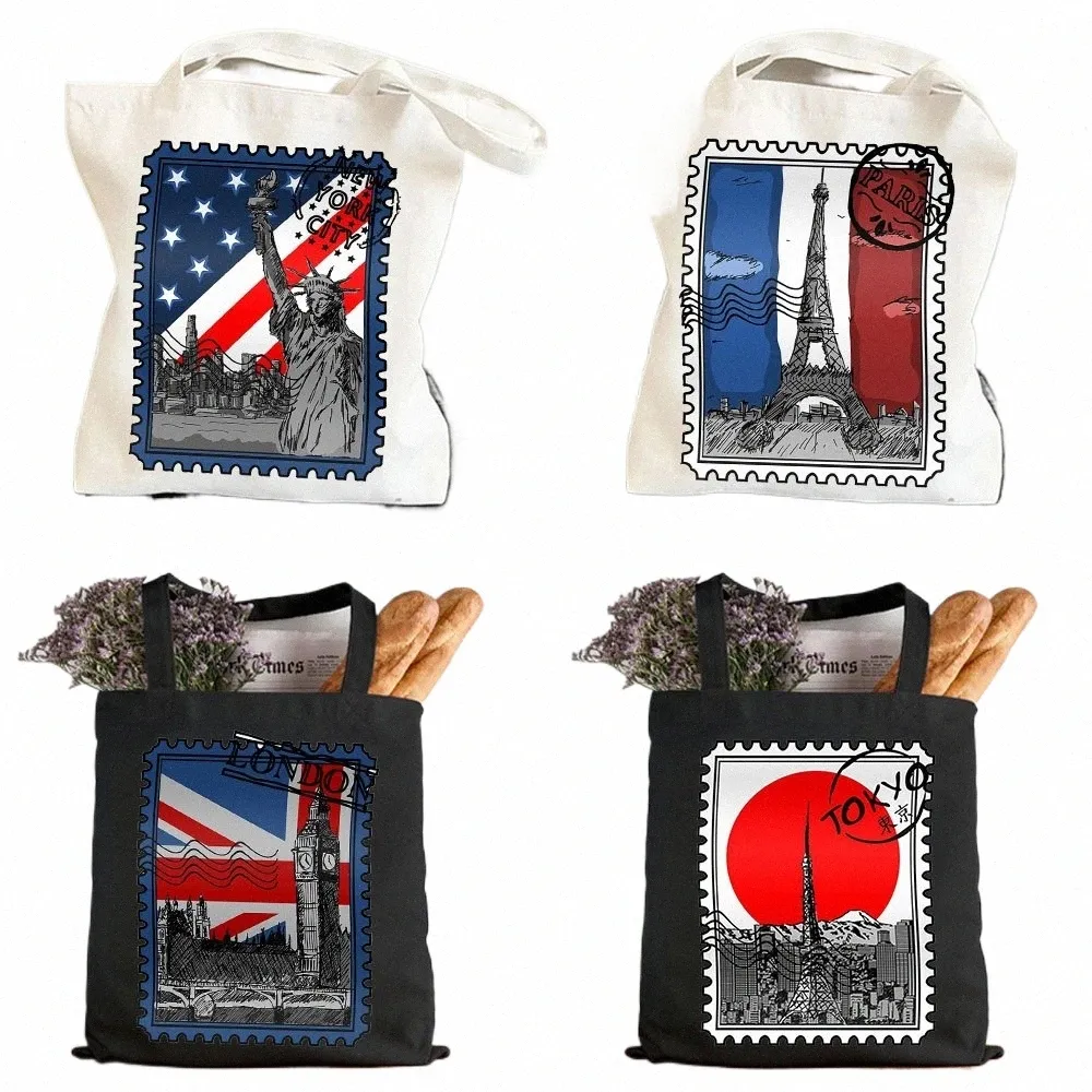 Vintage Canvas Shoulder Sublimation Tote Bags For Women Paris Amsterdam New York Tokyo Berlin Stamp Design Perfect For Cott Shop Beach Or Baguette P44W From Dazzleclutch 9.03 DHgate.Com