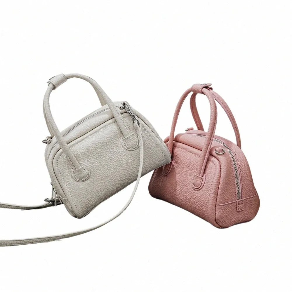 Genuine Leather Mini Boston Bag - Womens Shoulder Crossbody
