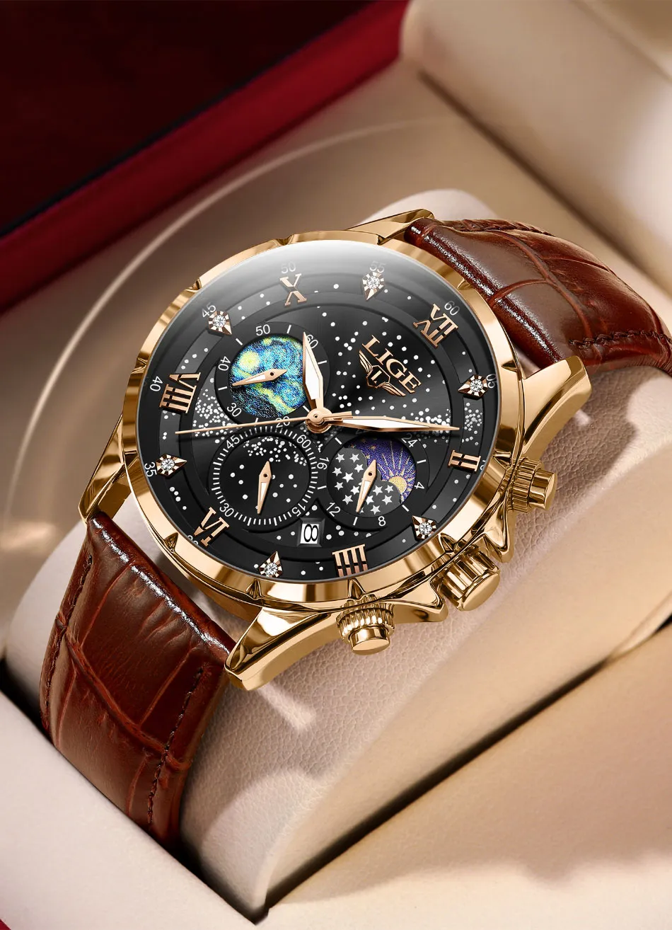 Bracelet Silicone Montre Homme LIGE Chronographe Acier