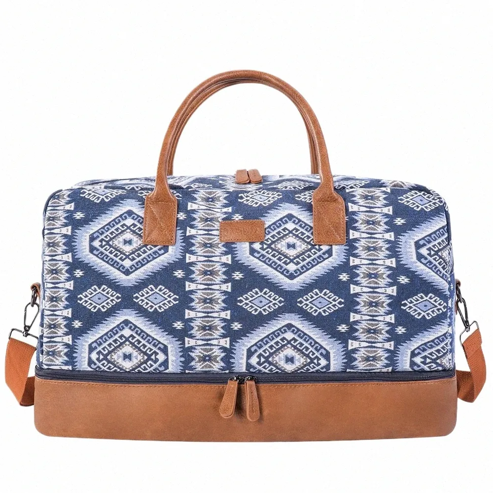 Large Bohemian Floral Duffle Bag for Women with Detachable Shoe Compartment