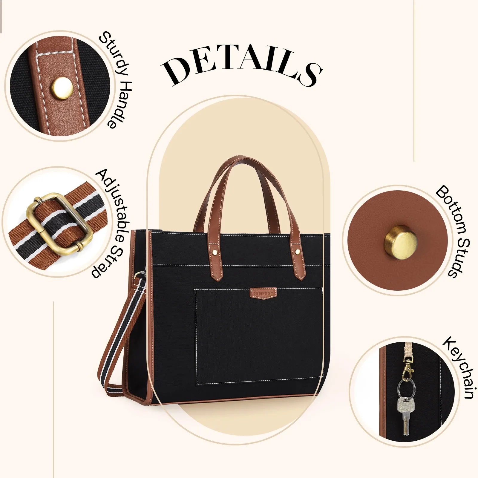 Missnine Canvas Laptop Bag For Women, 15.6 Inch Work Tote 
