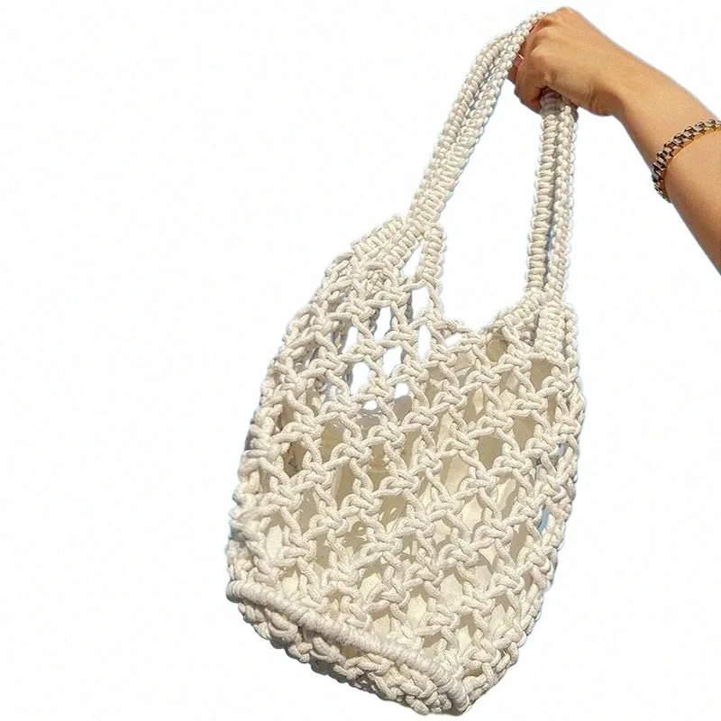 Summer Mesh Rope Knitted Bucket Shoulder Bag Colorful Beach Tote
