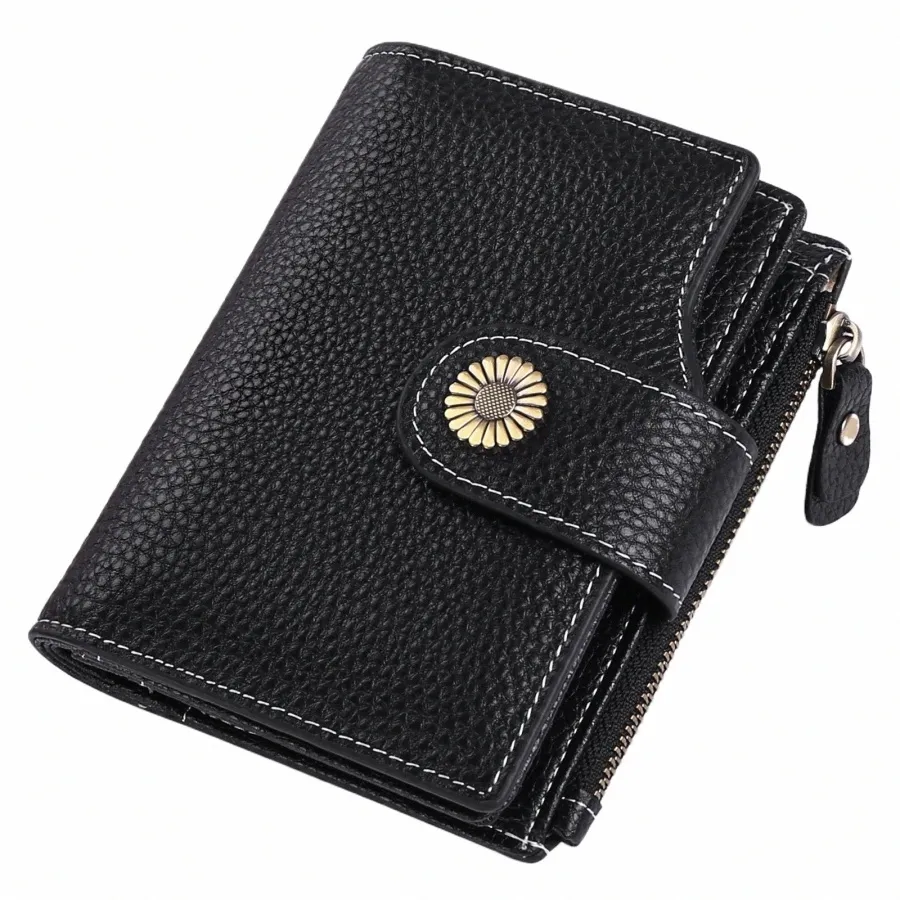Women's Genuine Leather Wallet Clutch Short, Large Capacity Purse, Luxury  Card Holder, Buckle Design Zipper Handbag