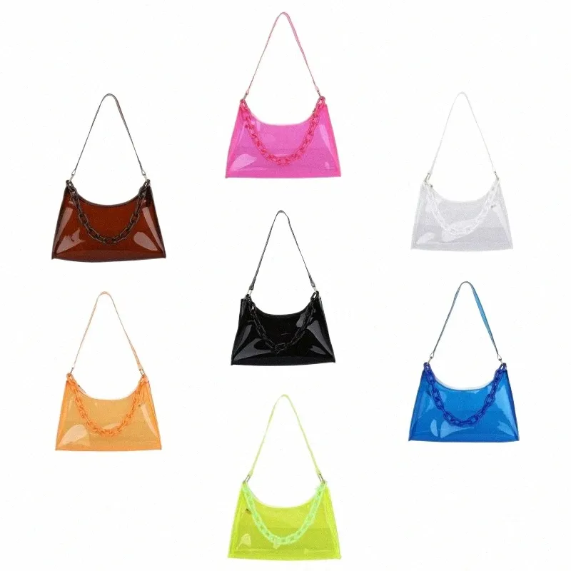 Fi Ladies Jelly Bags PVC Clear Bag Underarm Bags Casual Women Summer Handbags Purse Cell PHE Shoulder Bag 10OJ