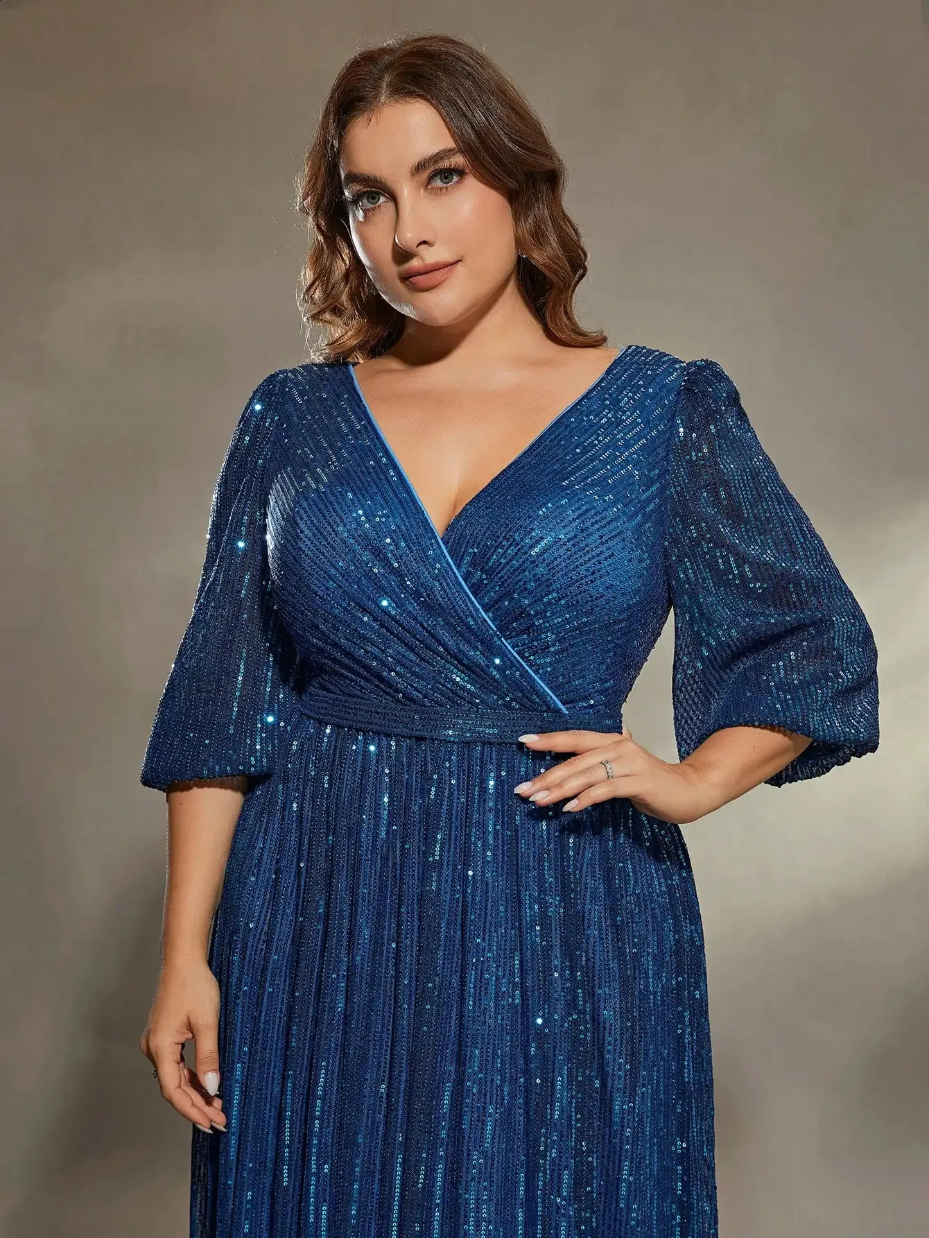 Mgiacy Plus Size Sequin A Line Evening Dress V Neck... From Sunshine_girls,  $48.14 | DHgate.Com