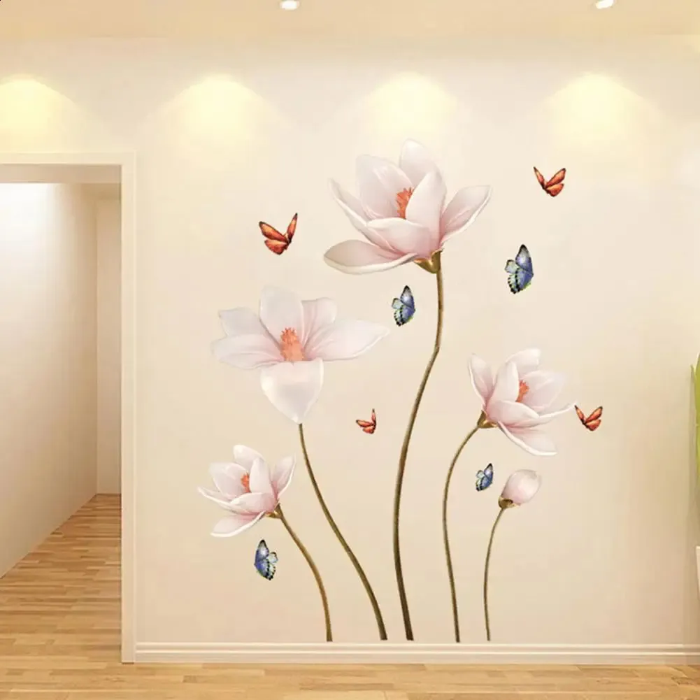 Stickers Muraux Papillons Et Fleurs - PVC Adhésif - Décoration Maison - Violet