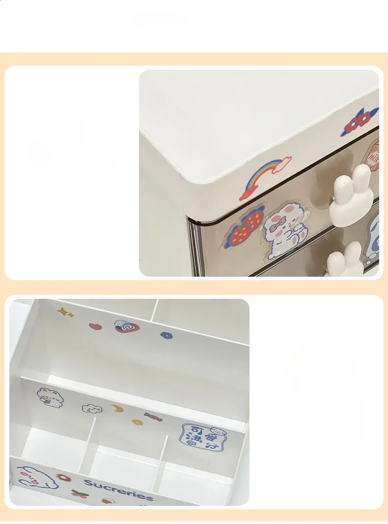 Unité De Rangement Bureau EHOTER 5 Étages - Tiroirs Transparents Avec Poignée Lapin - Organisateur Modulable Rose