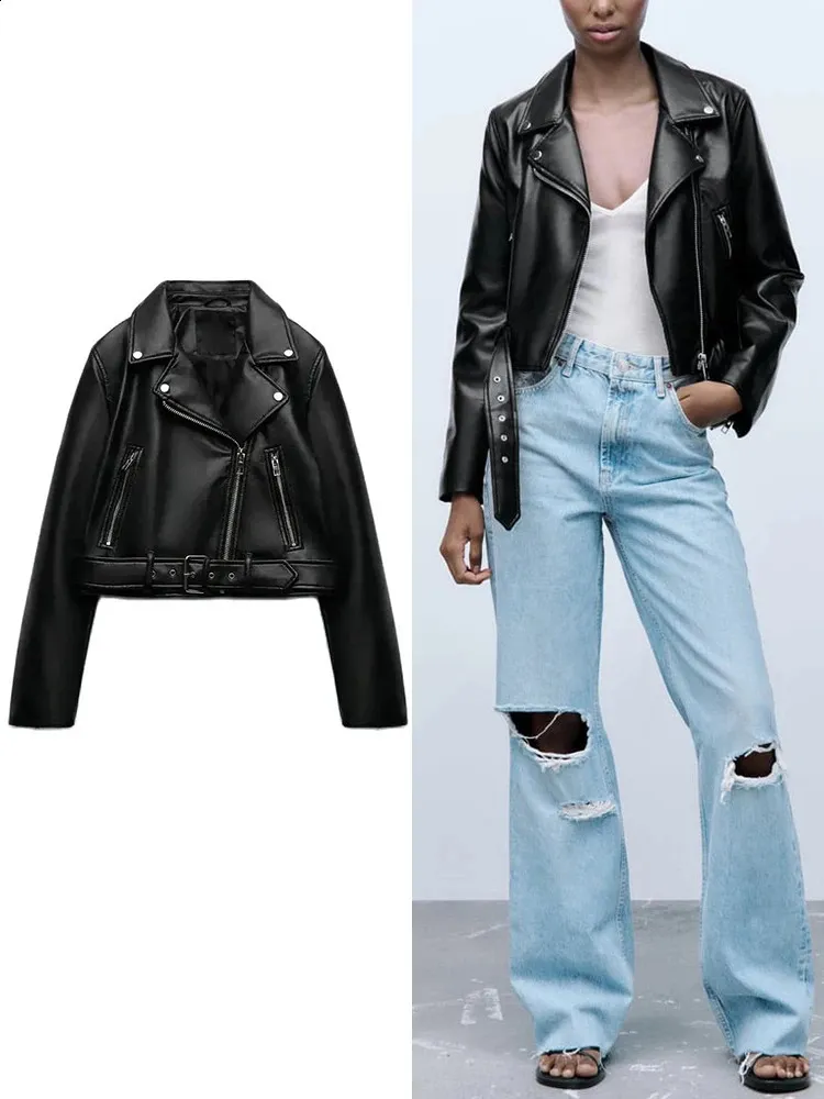 Faux Leather Zipper Jacket with Belt | Fall Winter Loose