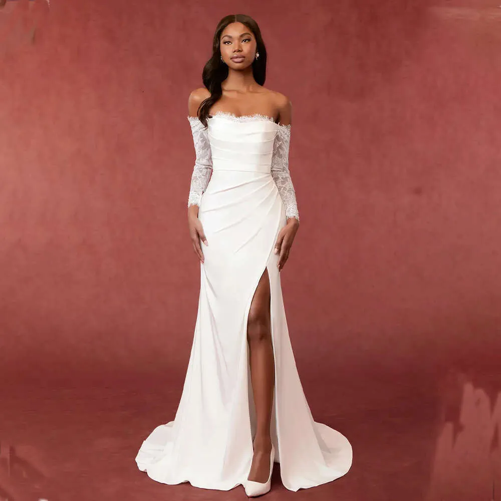 Modern Off The Shoulder Long Sleeves Lace Sheat Wedding Dresses