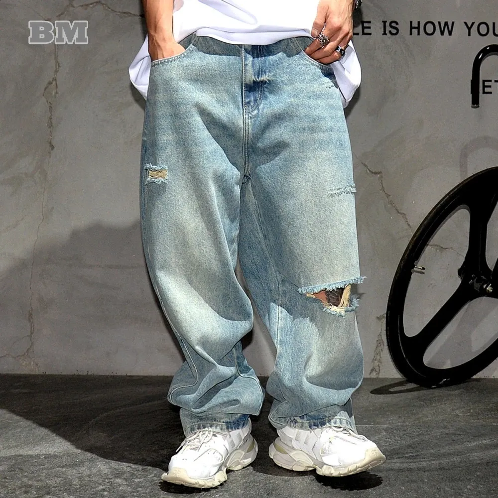 Save Big on Bulk Korean Jeans Fashion Male Men's Ripped Baggy Jeans Korean  Fashion, Hip Hop Streetwear, High Quality Denim, Skateboarding Trousers 