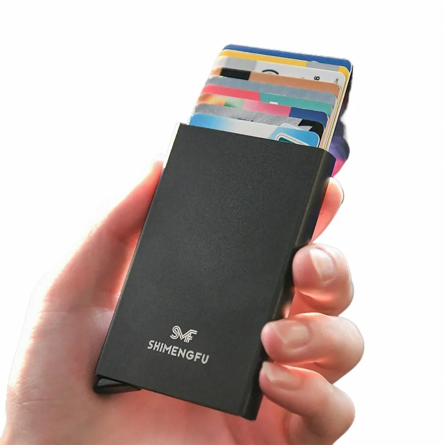 thumbnail image 2 of RFID Blocking Credit Card Holder - Slim Stainless Steel Wallet With 10 Card Slots (Black, Minimalist) 2 of 6