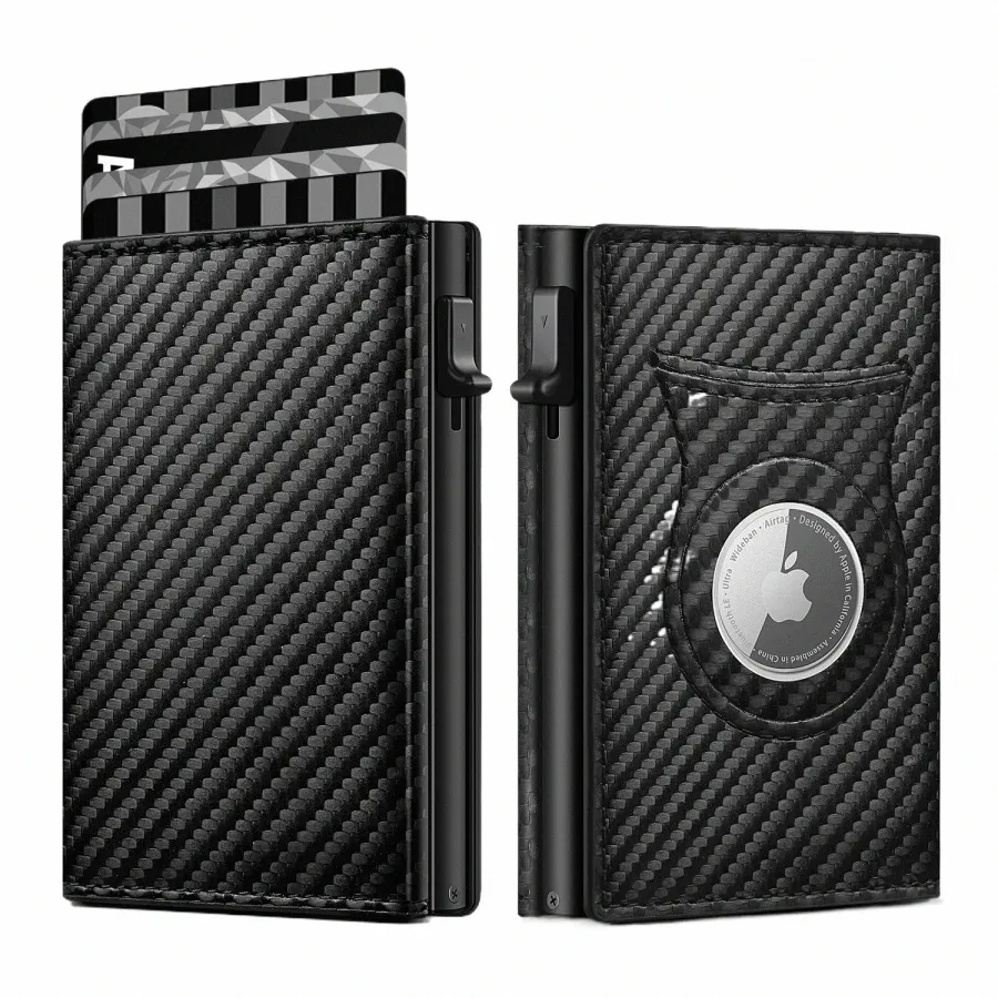 Slim Minimalist Wallet For Men With AirTag Holder - RFID Blocking Leather Card Holder, Front Pocket - View #12