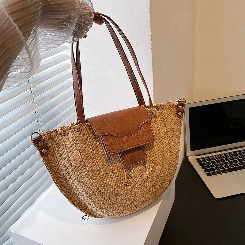Large Straw Beach Tote Bags: Handmade Woven Rattan Shoulder Bag for ...