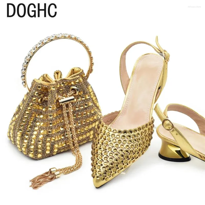 Gold Rhinestone High Heels Dress Shoes and Bag Set for Women with Buckle  Strap Closure and Hoof Heels 5-8 cm from Dhgate Dress Shoes - price 64.14