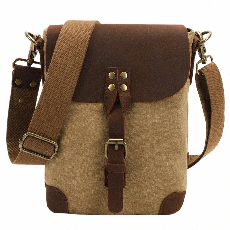 Unisex Military Canvas Messenger Bag Vintage Leather Crossbody, Small  Travel Shoulder Bag, Durable Courier Holdall