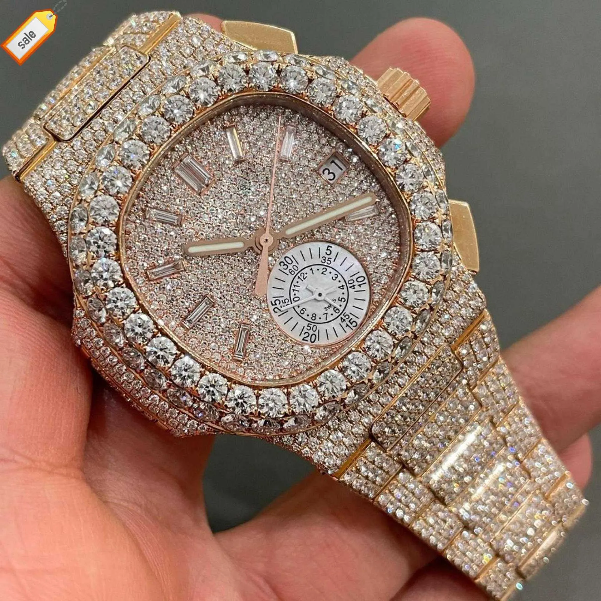 Save Big on Bulk Diamond Watches For Mens Iced Out Iced Out Diamond Watch  For Men Moissanite Hip Hop Style, Automatic Quartz Movement Best Deals on 