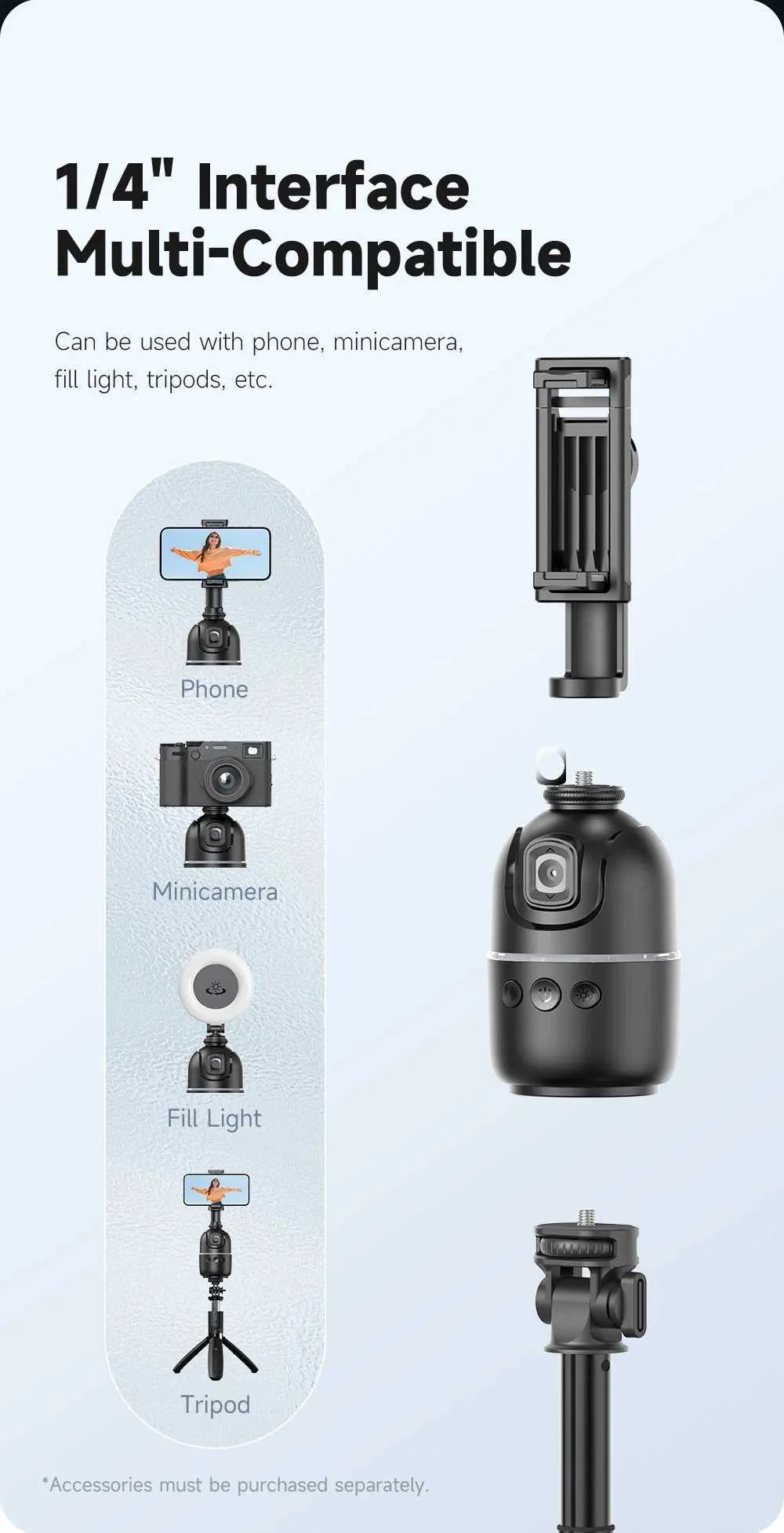 AI Tracking Gimbal Stabilizer Smartphone/CameraDesktop Cell Phone Holder360Rotation Selfie Stick Tripod For Video Photo_voghion.com