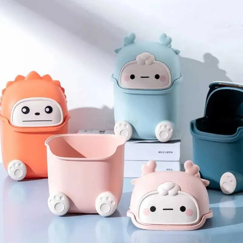 Cute Mini Desk Trash Can with Lid - Portable Tabletop Trash Can for ...