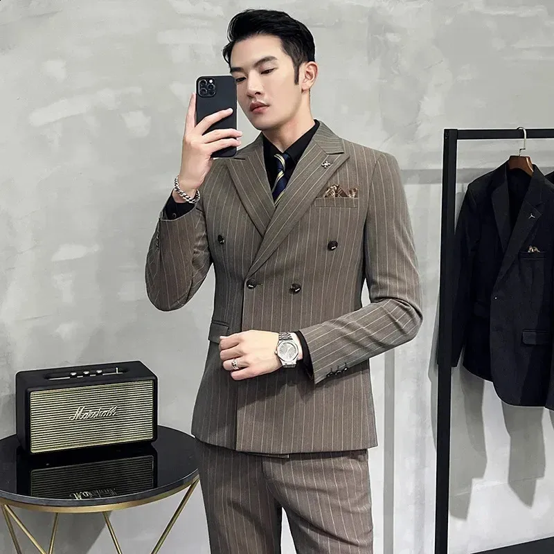 スーツ Double-breasted setup & shirt & tie Stacy Adams Men's 3 Piece Windowpane Hybrid Suit - Double Breasted