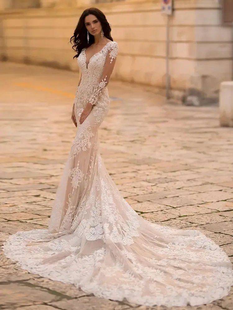 Vintage Mermaid Wedding Dresses Lace Bodycon Bridal Dress main image 0