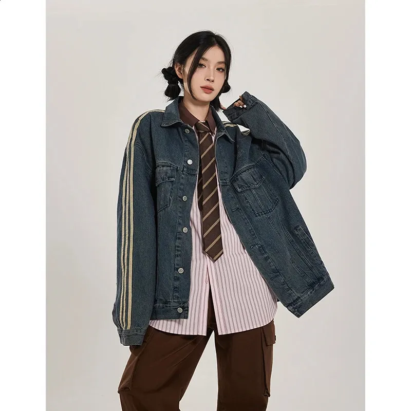 Blue Striped Baggy Denim Jacket Oversized Y2K Jean Coat For Women Spring Casual Streetwear Style From Mysticastore 45.5 DHgate.Com