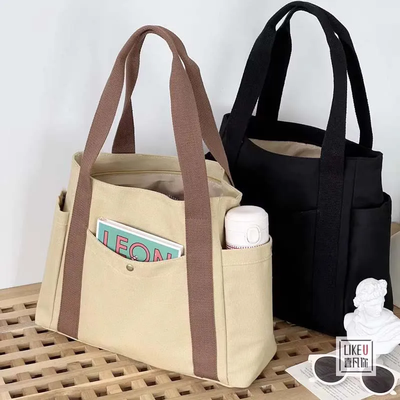 Large Canvas Tote Bag - Stylish College Book Bag, Work