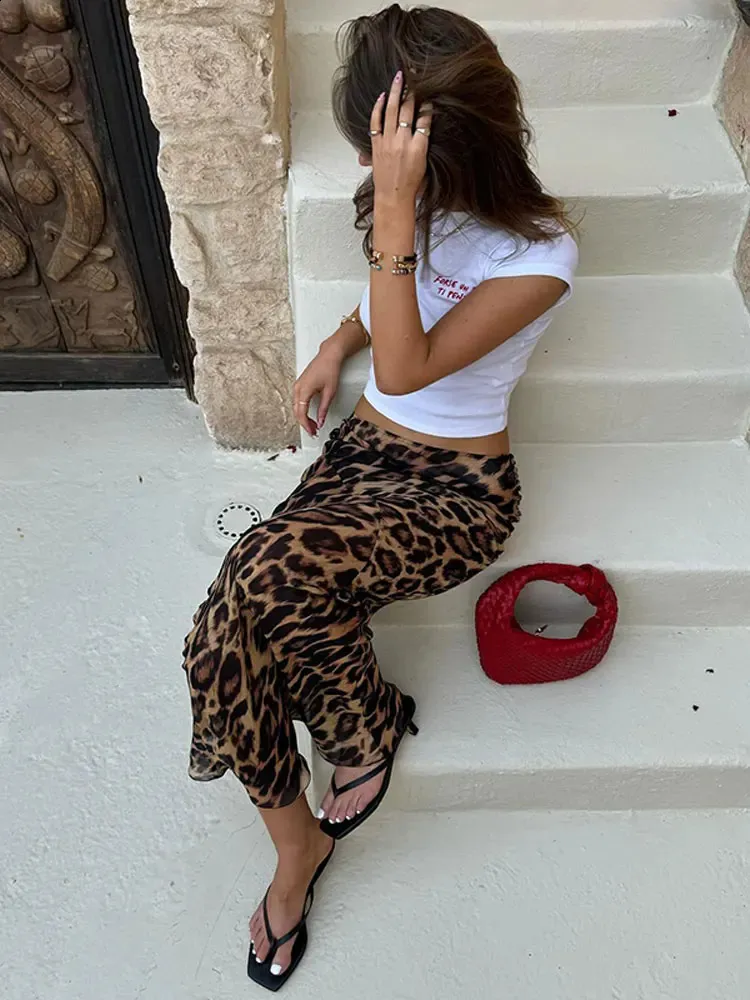 Jupe Longue Plissée Taille Élastique Imprimé Léopard – Jupe Maxi Femme Décontractée Élégante Et Tendance