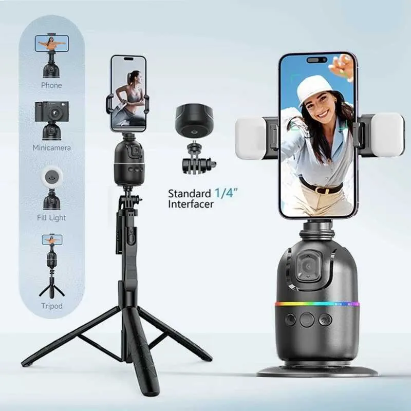 AI Tracking Gimbal Stabilizer Smartphone/CameraDesktop Cell Phone Holder360Rotation Selfie Stick Tripod For Video Photo_voghion.com