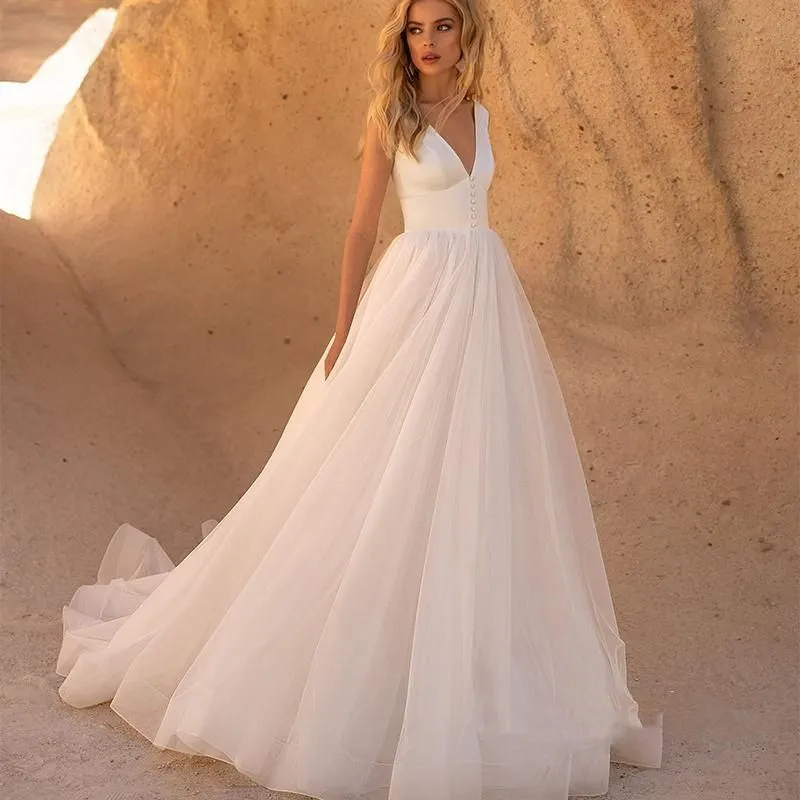 Simple V Neck A Line Wedding Dresses Empire Waist... From 106,08  | DHgate