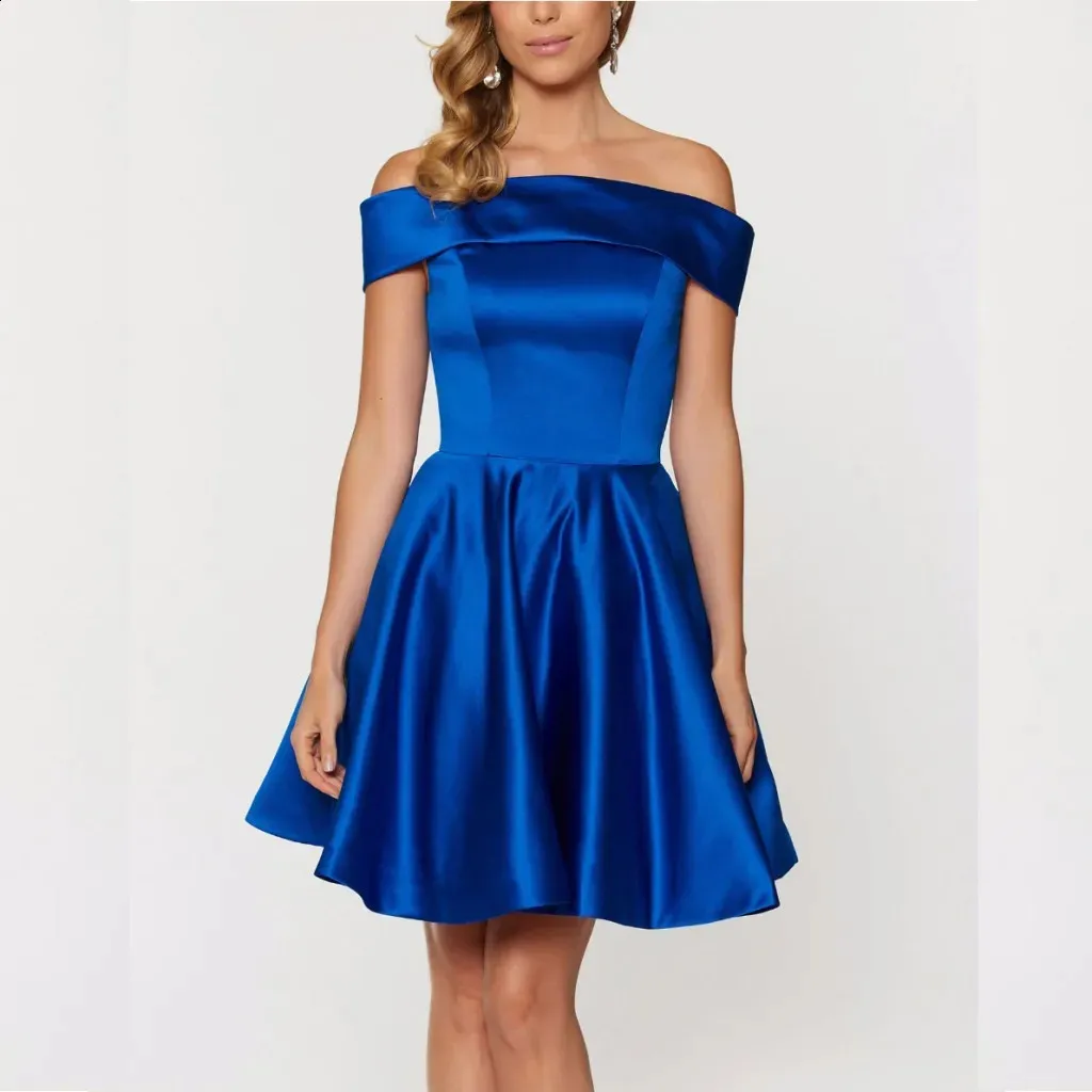 Short Satin Off-the-Shoulder Royal Blue Graduation Dress Floor-Length  Chiffon Gown for Under 18 from Dhgate Runway Dresses - price 141.96