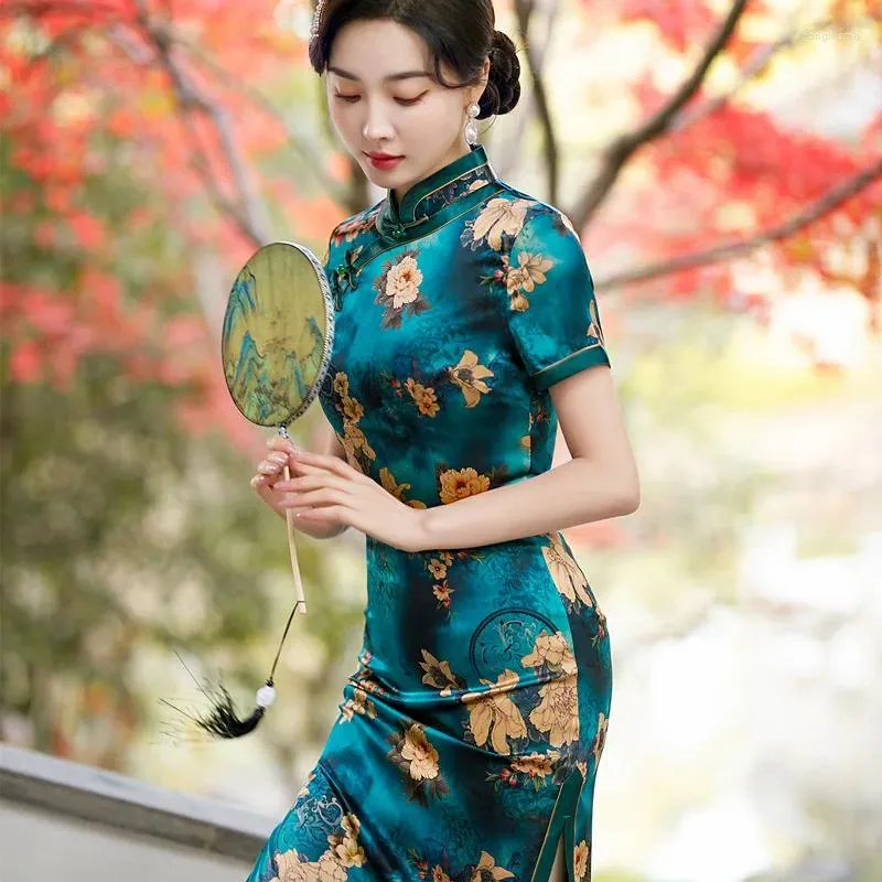chinese dress ladies Vintage Red Chinese Floral Qipao Cheongsam Dress