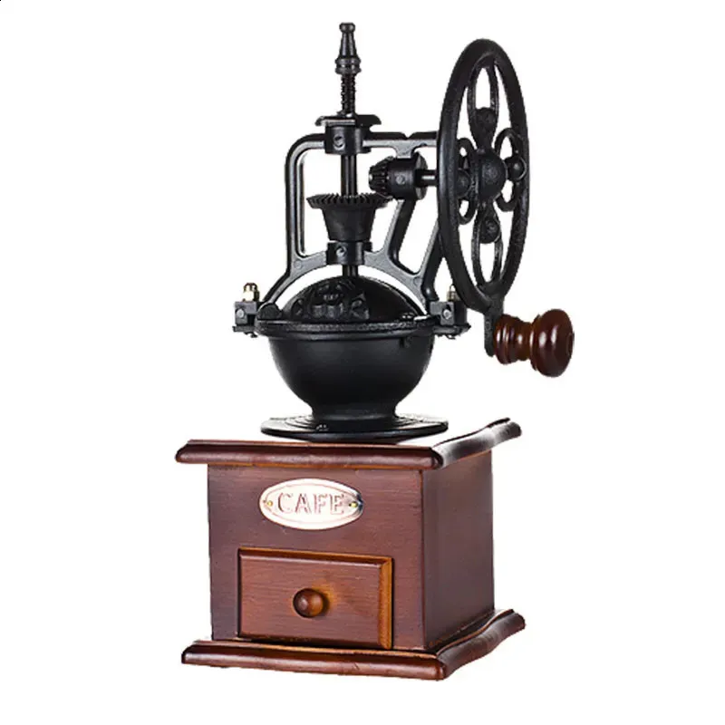 Vintage Wooden Coffee Grinder - Manual Hand Crank Burr Mill for Coffee ...