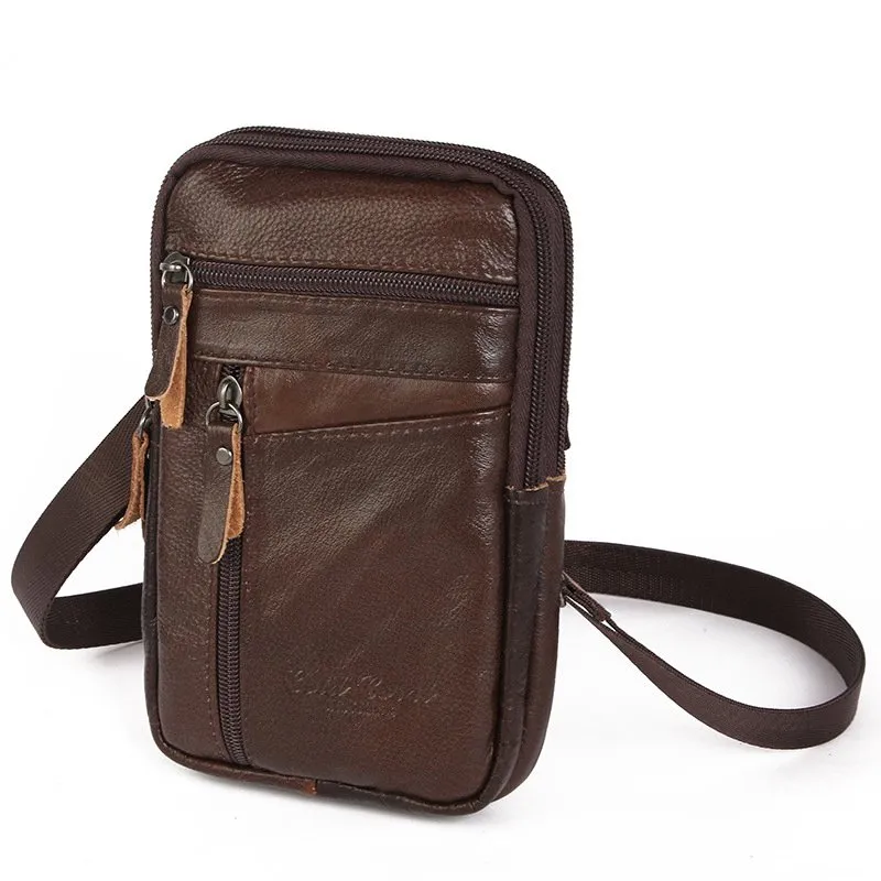 Men's Crocodile Leather Waist Pack with Hasp Closure for Sports