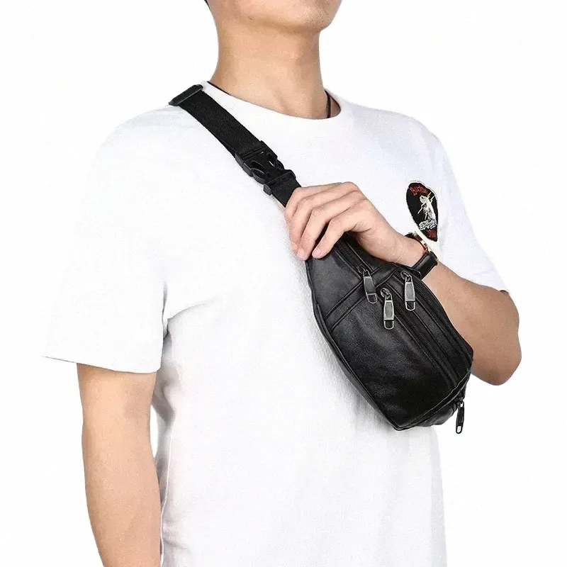 Sling Bag Slim Waist Pocket Belt Men's Leather Chest Bag Slim