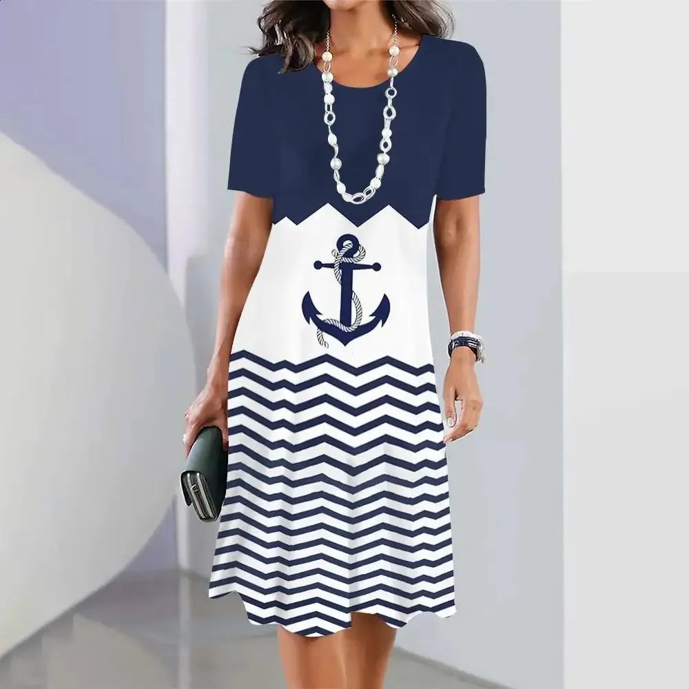 Anchor Print Midi Dress Elegant Short Sleeve Fashion Nova Dresses For Women With Streaks And Oversized Fit Perfect For Summer 2024 240725 From Leemostore 11.51 DHgate.Com