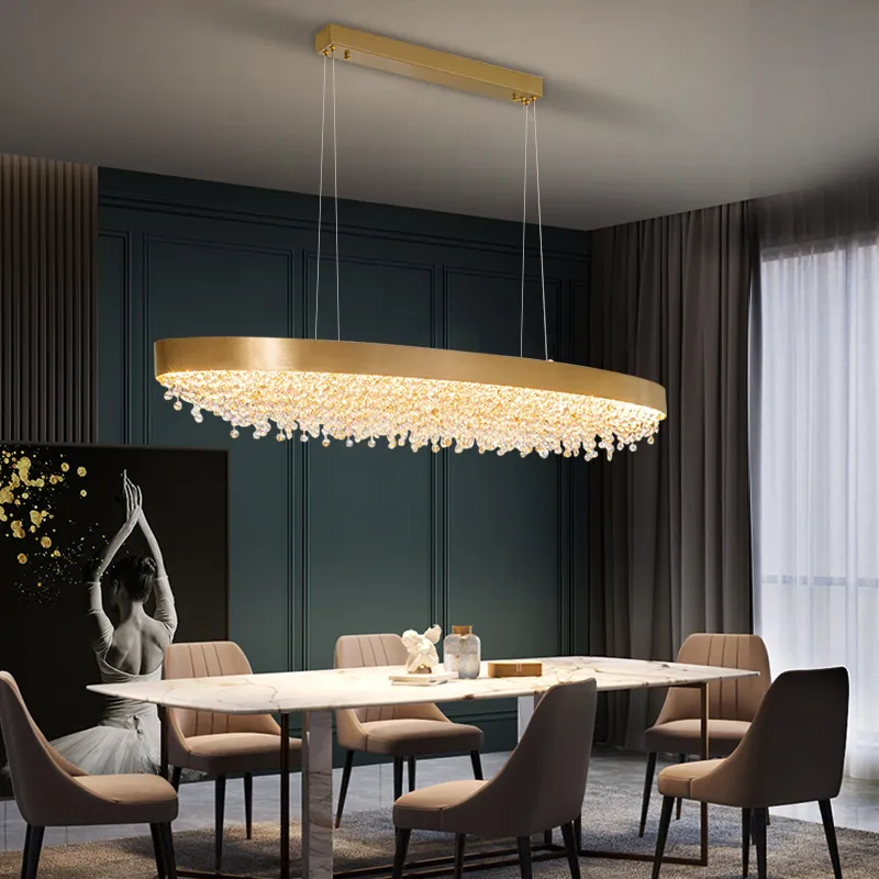 Lampadario Cristallo Moderno Oro - Per Sala Da Pranzo E Cucina Con Isola, Lampada Soffitto A LED