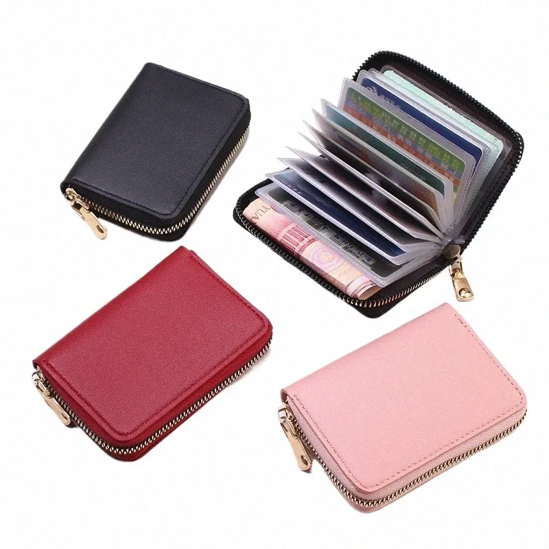 Genuine Leather RFID Card Holder Wallet - Small Zipper Coin Purse