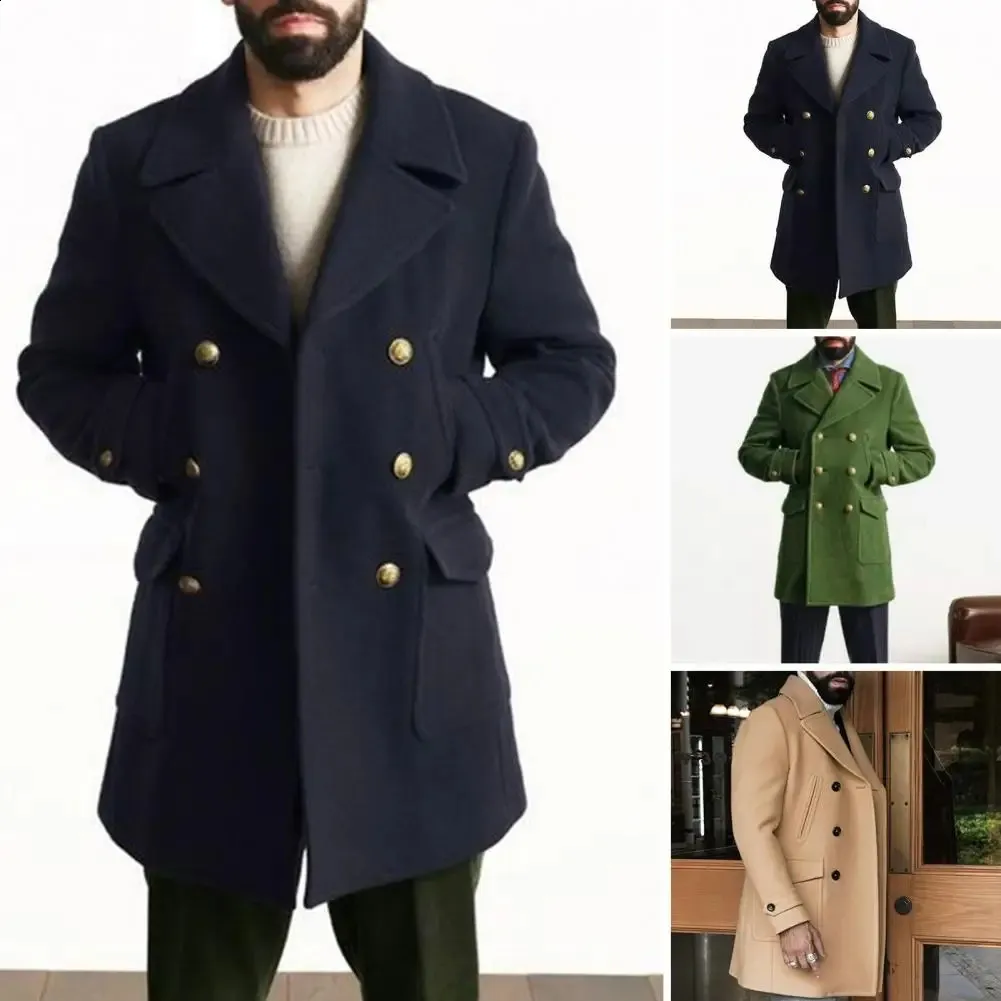 Mens Winter Wool Trench Coat - Double Breasted British Style