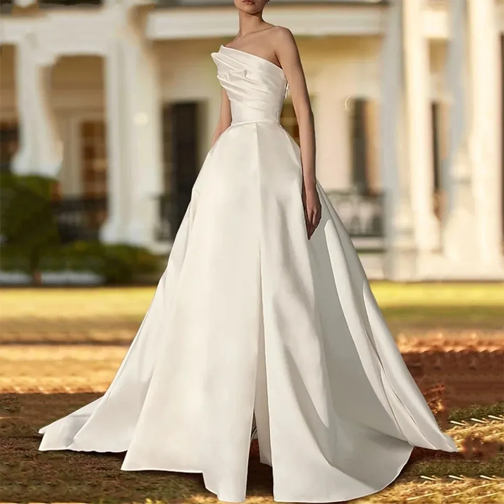 2025 One Shoulder Satin A Line Reception Dress With... From  Donnaweddingdress12, $96.95