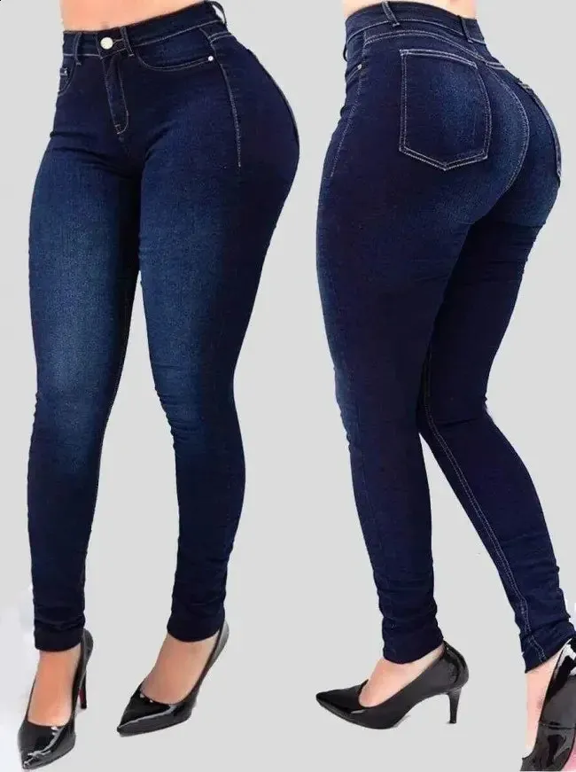 Jeans De Campana De Cintura Alta En Azul, Tela Suave Y Elástica, Ideal
