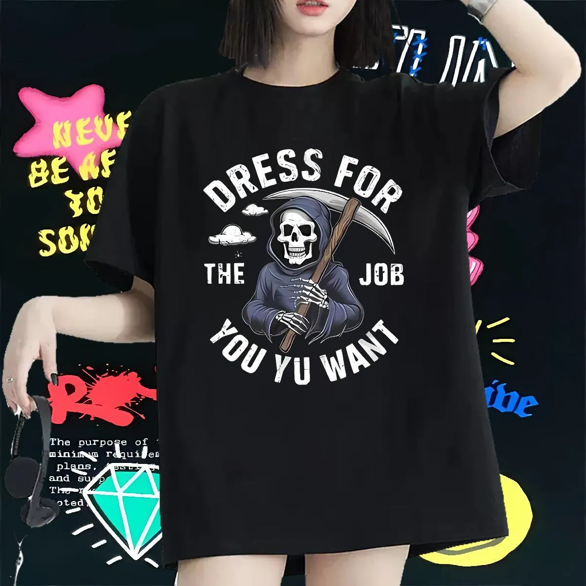 Women's Oversized "On My Husband's Last Nerve" T-Shirt - Cute Skeleton Graphic Funny Wife Tee