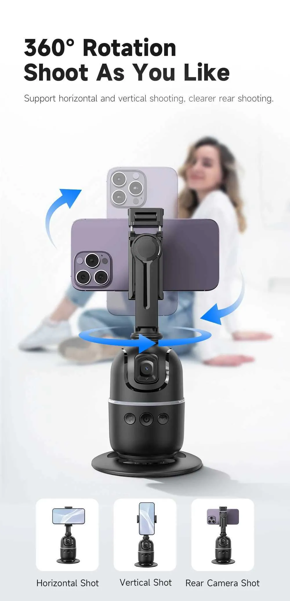 AI Tracking Gimbal Stabilizer Smartphone/CameraDesktop Cell Phone Holder360Rotation Selfie Stick Tripod For Video Photo_voghion.com